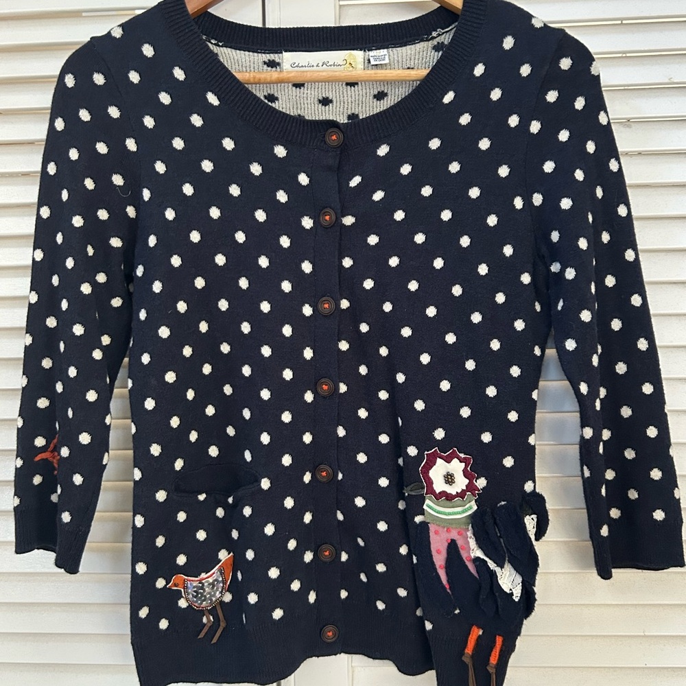 Charlie and Robin for Anthropologie Snowbird Polka Dot Cardigan S